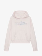 Mia Gimme Love Sweatshirt - Women's ivory hoodie with logo on front and "Gimme Love" print on back.