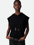 Sweatshirt Rupper - Ärmelloses Kapuzensweatshirt aus schwarzer Baumwolle mit Bindebändern und Charms.