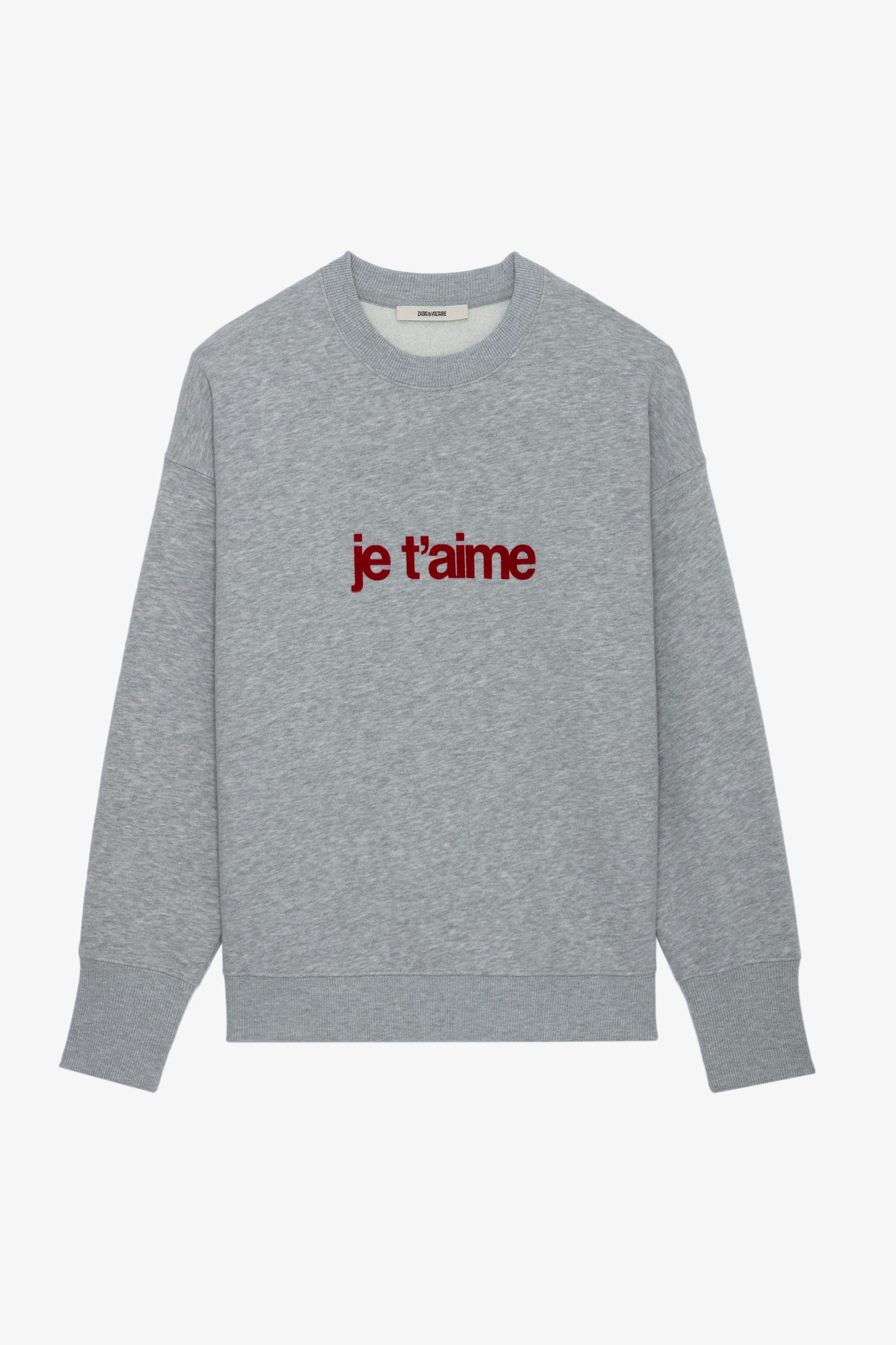 Oscar Je T’aime Sweatshirt - Light grey round-neck sweatshirt with long sleeves and flocked slogan.