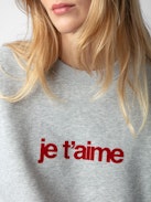 Oscar Je T’aime Sweatshirt - Light grey round-neck Je t'aime sweatshirt with long sleeves and flocked slogan.