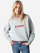 Oscar Je T’aime Sweatshirt - Light grey round-neck Je t'aime sweatshirt with long sleeves and flocked slogan.
