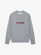 Oscar Je T’aime Sweatshirt - Light grey round-neck Je t'aime sweatshirt with long sleeves and flocked slogan.