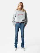 Oscar Je T’aime Sweatshirt - Light grey round-neck Je t'aime sweatshirt with long sleeves and flocked slogan.
