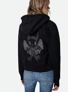 Felpa Aspene Devil - Felpa nera con zip e cappuccio, tasche e ricamo a fantasia Devil sul retro.
