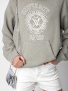 Sweatshirt Georgy - Grey hoodie with University motif and diamanté.