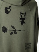 Georgy Sweatshirt - Khaki fleece hooded sweatshirt with pocket embellished with studs, wing prints on the front and badges.