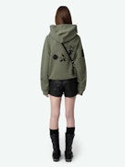 Georgy Sweatshirt - Khaki fleece hooded sweatshirt with pocket embellished with studs, wing prints on the front and badges.