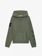 Georgy Sweatshirt - Khaki fleece hooded sweatshirt with pocket embellished with studs, wing prints on the front and badges.