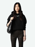 Georgy Diamanté Sweatshirt - Black loose-fitting hooded fleece sweatshirt with wing print on front and diamanté Concert photoprint on back.