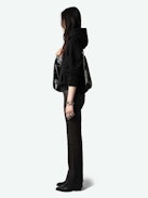 Georgy Diamanté Sweatshirt - Black loose-fitting hooded fleece sweatshirt with wing print on front and diamanté Concert photoprint on back.
