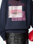 Georgy Photoprint Diamanté Sweatshirt - Navy blue loose-fitting hooded fleece sweatshirt with wing print on front and diamanté photoprint on back.