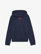 Georgy Photoprint Diamanté Sweatshirt - Navy blue loose-fitting hooded fleece sweatshirt with wing print on front and diamanté photoprint on back.