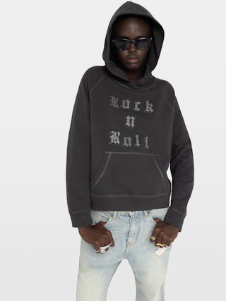 Georgy Sweatshirt - Hoodie with rhinestones and embroidered patch on the front.