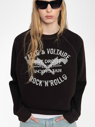 Upper Sweatshirt - Long-sleeved sweatshirt with rhinestone print on the front.