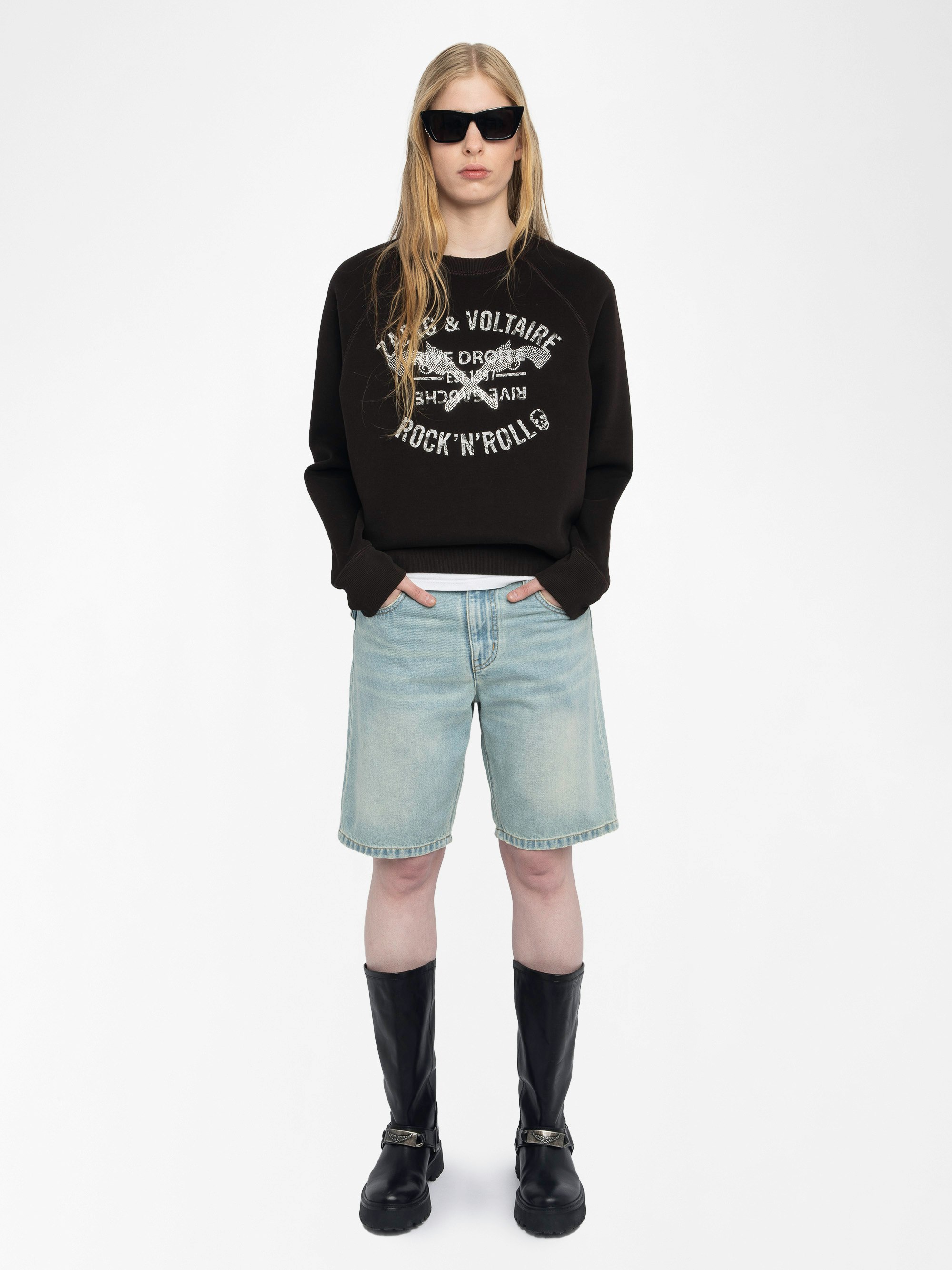 Upper Sweatshirt - Long-sleeved sweatshirt with rhinestone print on the front.