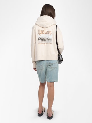 Mia Sweatshirt - Zipped hoodie with print and rhinestones on the back.