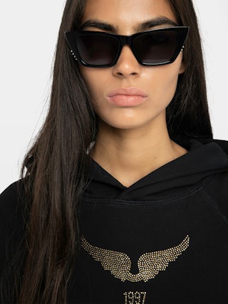 Sweatshirt Georgy - Sweatshirt à capuche manches longues avec multicusto strass.