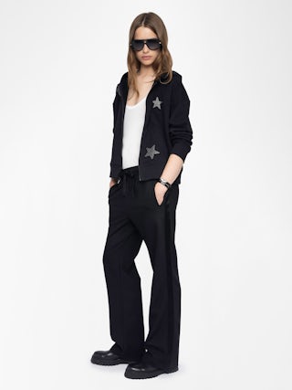 Mia Diamanté Sweatshirt - Women's black zippered hoodie with diamanté stars throughout.