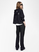 Mia Diamanté Sweatshirt - Women's black zippered hoodie with diamanté stars throughout.