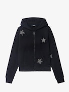 Mia Diamanté Sweatshirt - Women's black zippered hoodie with diamanté stars throughout.