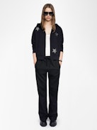 Mia Diamanté Sweatshirt - Women's black zippered hoodie with diamanté stars throughout.