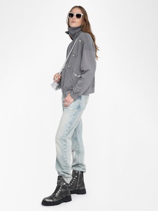 Milly Sweatshirt - Sweatshirt with zip closure, high collar and long sleeves with wing embroidery.