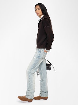 Maya Sweatshirt - Sweatshirt with high collar and zip closure with embroidery and rhinestones on back.