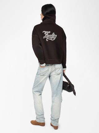 Maya Sweatshirt - Sweatshirt with high collar and zip closure with embroidery and rhinestones on back.