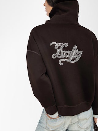 Maya Sweatshirt - Sweatshirt with high collar and zip closure with embroidery and rhinestones on back.