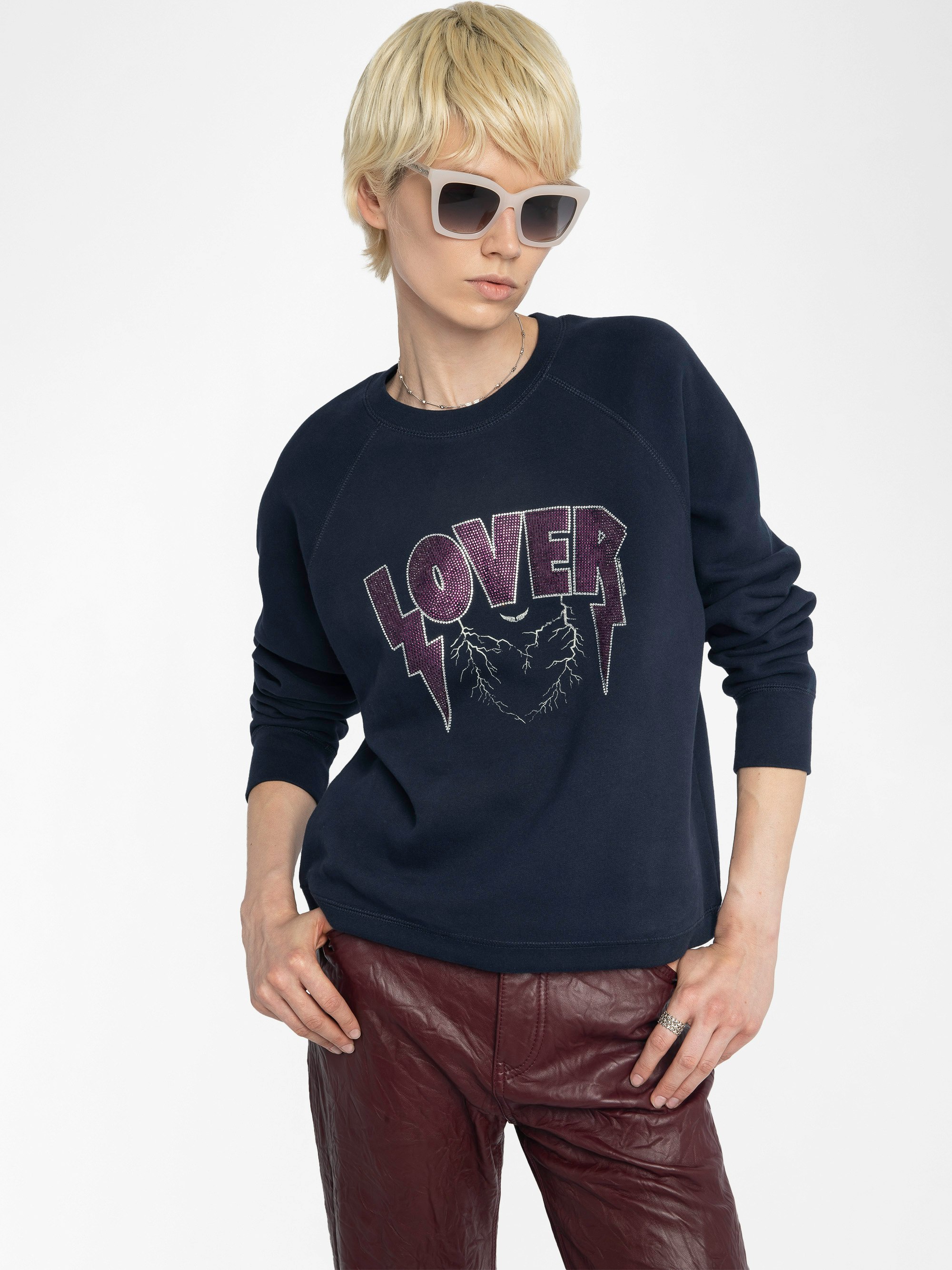 Upper Sweatshirt - Long-sleeved sweatshirt with print and rhinestones on front and back.