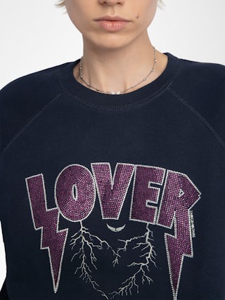 Upper Sweatshirt - Long-sleeved sweatshirt with print and rhinestones on front and back.