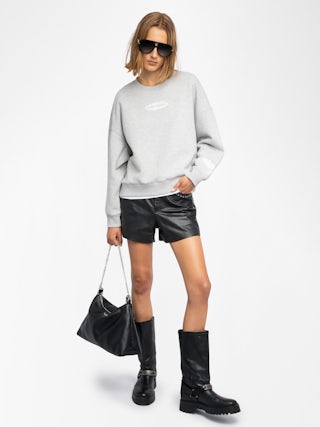 Mira Sweatshirt - Round neck sweatshirt with rhinestone embellishment.