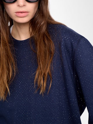 Edmond Sweatshirt - Oversized short-sleeved sweatshirt with worn effect and rhinestones.