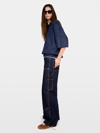 Sweatshirt Edmond - Sweatshirt oversize manches 3/4 effet usé à strass.