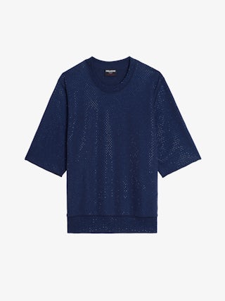 Edmond Sweatshirt - Oversized short-sleeved sweatshirt with worn effect and rhinestones.