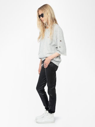 Edmond Sweatshirt - Women's grey short sleeved sweatshirt with distressing.