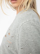 Edmond Diamanté Sweatshirt - Women's grey short sleeved sweatshirt with distressing.