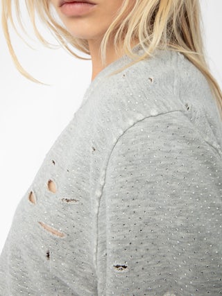 Edmond Sweatshirt - Women's grey short sleeved sweatshirt with distressing.