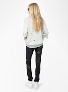 Edmond Diamanté Sweatshirt - Women's grey short sleeved sweatshirt with distressing.