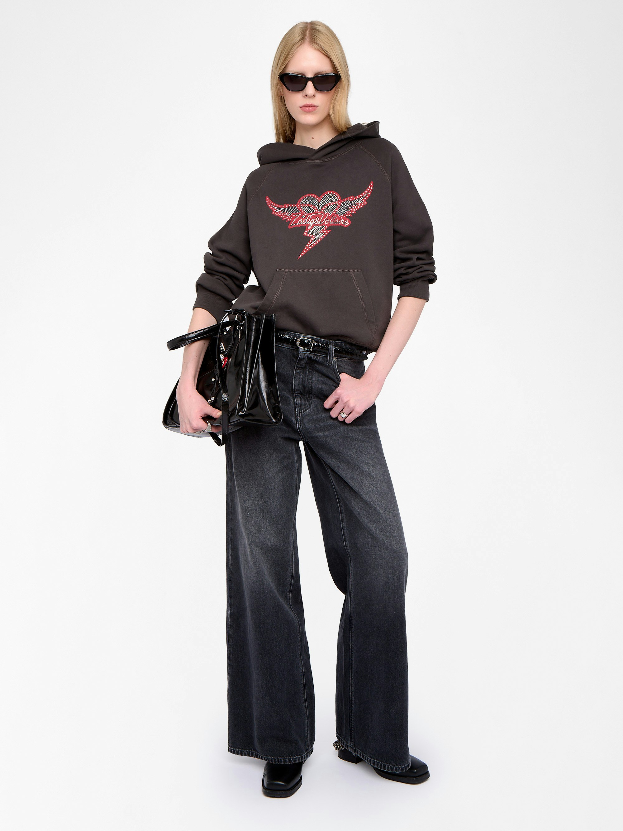 Georgy Sweatshirt - Hooded sweatshirt with print and rhinestones.