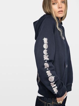 Georgy Embellished Sweatshirt - Hooded sweatshirt with print and embellished rhinestones.