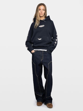 Georgy Embellished Sweatshirt - Hooded sweatshirt with print and embellished rhinestones.