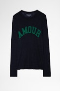 Willy T-shirt - Women's navy blue cotton t-shirt with Amour applique