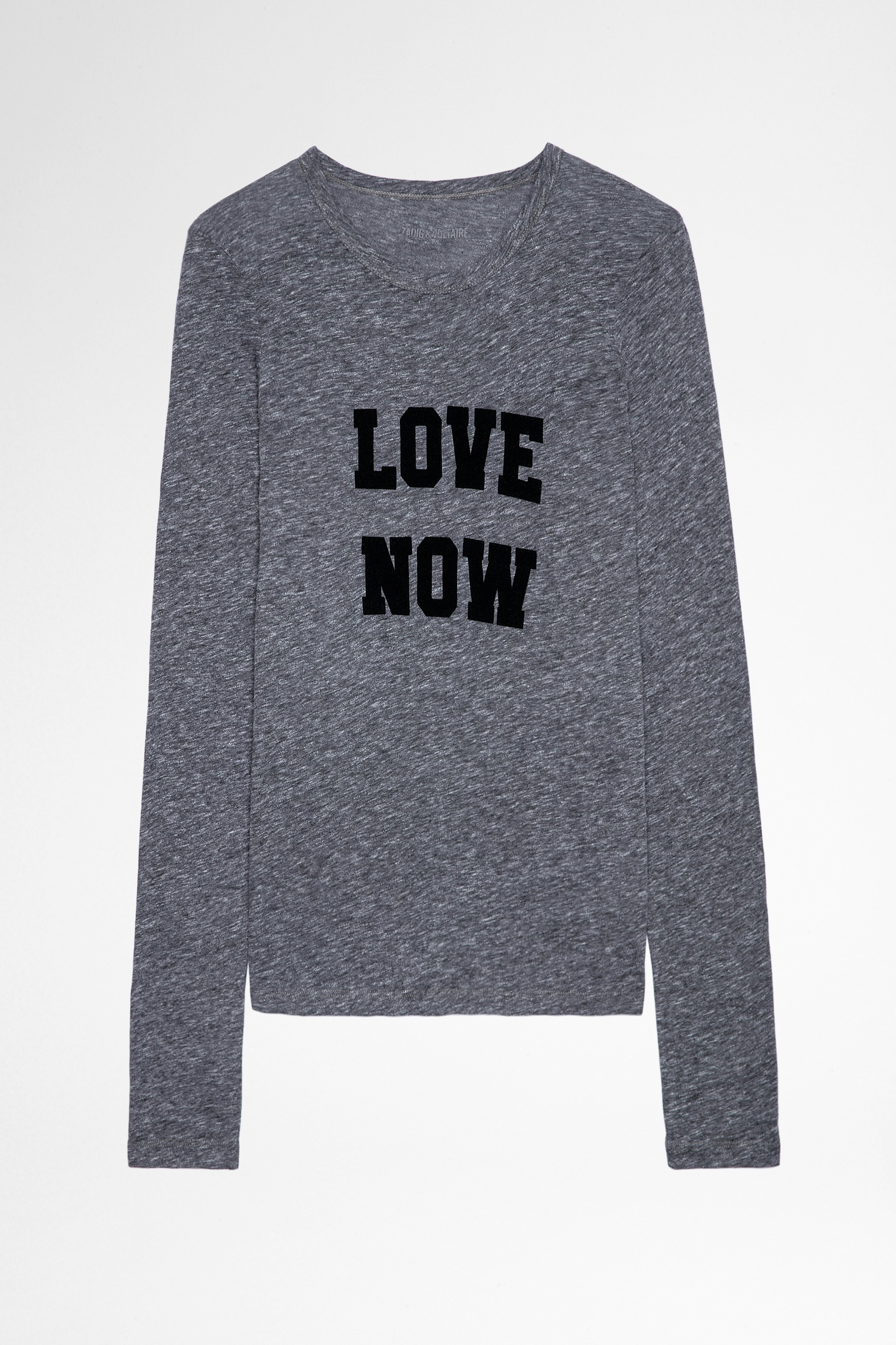 T-Shirt Willy Graues Damen-T-shirt Love Now mit langen Ärmeln