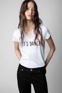 Let's dance Henley T-shirt - Women’s “Let's dance” white cotton T-shirt