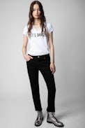 Let's dance Henley T-shirt - Women’s “Let's dance” white cotton T-shirt