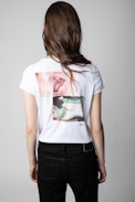 Let's dance Henley T-shirt - Women’s “Let's dance” white cotton T-shirt
