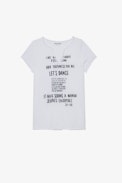 Henley T-shirt - Women's white Henley T-shirt with ZV mantra and Leo print on the front