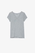 T-shirt Tunisien - T-shirt tunisien en coton gris chiné orné d'une tête de mort en strass au dos Femme