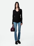 Jewellery Henley T-Shirt - Women’s long-sleeved Henley T-shirt with star buttons.